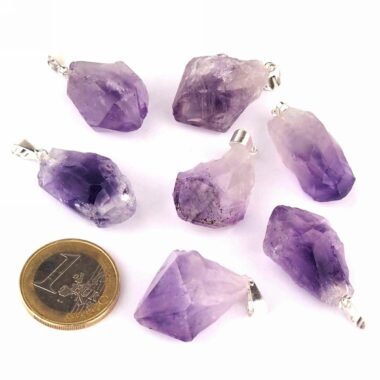 Amethyst Natur Kristall Spitzen Anhänger mit silberner Öse Edelsteine Heilsteine bei Wunderstein24