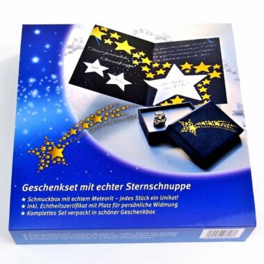 echte Sternschnuppe – Geschenkset | Box mit Meteorit aus Argentinien ca. 6 – 8 g Edelsteine Heilsteine bei Wunderstein24