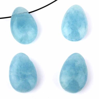 Aquamarin | Beryll Cabochon Anhänger seitlich gebohrt mit schwarzem Satinband Edelsteine Heilsteine bei Wunderstein24