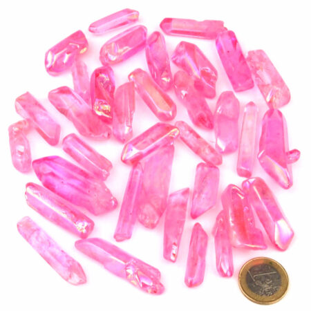 Aqua Aura Bergkristall – Spitzen rosa Länge je ca. 30 – 60 mm Edelsteine Heilsteine bei Wunderstein24