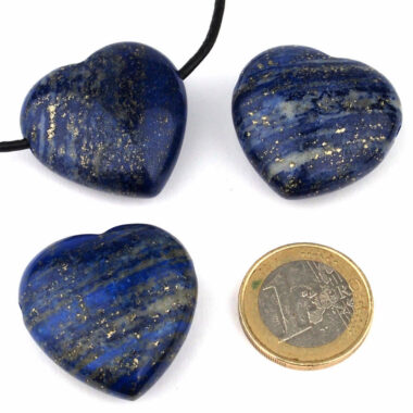 Lapislazuli Herz Anhänger Ø 30 mm seitlich gebohrt mit schwarzem Satinband Edelsteine Heilsteine bei Wunderstein24