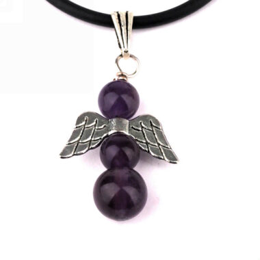 Amethyst Engel Anhänger & Kette schwarz (Naturkautschuk) Länge 45 – 50 cm Edelsteine Heilsteine bei Wunderstein24