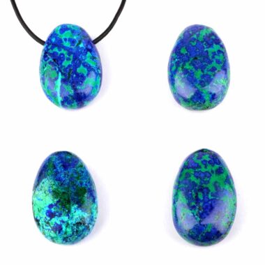 Azurit & Malachit & Chrysokoll Cabochon Anhänger seitlich gebohrt mit schwarzem Satinband Edelsteine Heilsteine bei Wunderstein24