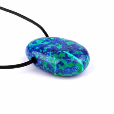 Azurit & Malachit & Chrysokoll Cabochon Anhänger seitlich gebohrt mit schwarzem Satinband Edelsteine Heilsteine bei Wunderstein24