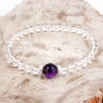 Selected Edition – Ø 9 mm Amethyst Perle & Ø 6 mm Bergkristall & 925 Sterling-Silber Armband Edelsteine Heilsteine bei Wunderstein24