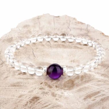 Selected Edition – Ø 9 mm Amethyst Perle & Ø 6 mm Bergkristall & 925 Sterling-Silber Armband Edelsteine Heilsteine bei Wunderstein24