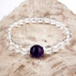 Selected Edition – Ø 11,5 mm Amethyst Perle & Ø 8 mm Bergkristall & 925 Sterling-Silber Armband Edelsteine Heilsteine bei Wunderstein24