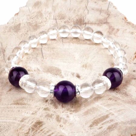 Selected Edition – Ø 11,5 mm Amethyst Perlen & Ø 8 mm Bergkristall & 925 Sterling-Silber Armband Edelsteine Heilsteine bei Wunderstein24