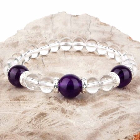 Selected Edition – Ø 11,5 mm Amethyst Perlen & Ø 8 mm Bergkristall & 925 Sterling-Silber Armband Edelsteine Heilsteine bei Wunderstein24