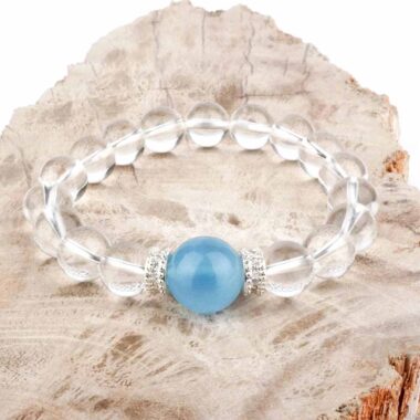 Selected Edition – Ø 14 mm Aquamarin Perle & Ø 10 mm Bergkristall & 925 Sterling-Silber Armband Edelsteine Heilsteine bei Wunderstein24