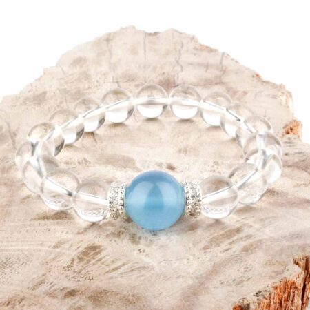 Selected Edition – Ø 14 mm Aquamarin Perle & Ø 10 mm Bergkristall & 925 Sterling-Silber Armband Edelsteine Heilsteine bei Wunderstein24