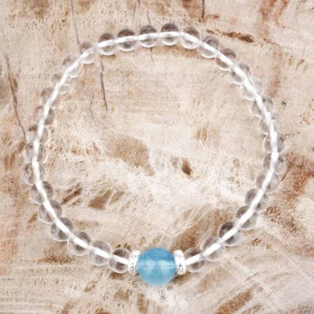 Selected Edition – Ø 9 mm Aquamarin Perle & Ø 6 mm Bergkristall & 925 Sterling-Silber Armband Edelsteine Heilsteine bei Wunderstein24