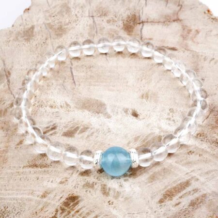 Selected Edition – Ø 9 mm Aquamarin Perle & Ø 6 mm Bergkristall & 925 Sterling-Silber Armband Edelsteine Heilsteine bei Wunderstein24
