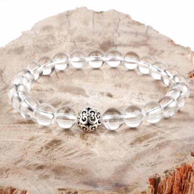 Selected Edition – Ø 8,5 mm 925 Sterling-Silber Perle & Ø 8 mm Bergkristall Armband Edelsteine Heilsteine bei Wunderstein24