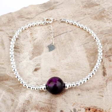 Selected Edition – Sugilith Perle Ø 10 mm & 925 Sterling-Silber Armband Edelsteine Heilsteine bei Wunderstein24