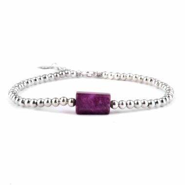 Selected Edition – Sugilith Perle Ø 11 x 7 mm & 925 Sterling-Silber Armband Edelsteine Heilsteine bei Wunderstein24