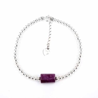 Selected Edition – Sugilith Perle Ø 11 x 7 mm & 925 Sterling-Silber Armband Edelsteine Heilsteine bei Wunderstein24