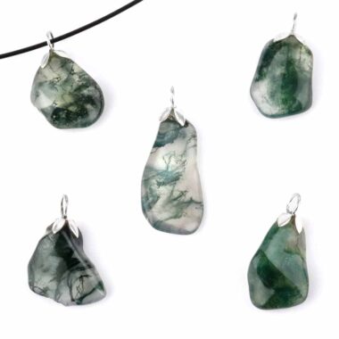 Moosachat Anhänger mit 925 Sterling-Silber Öse Edelsteine Heilsteine bei Wunderstein24