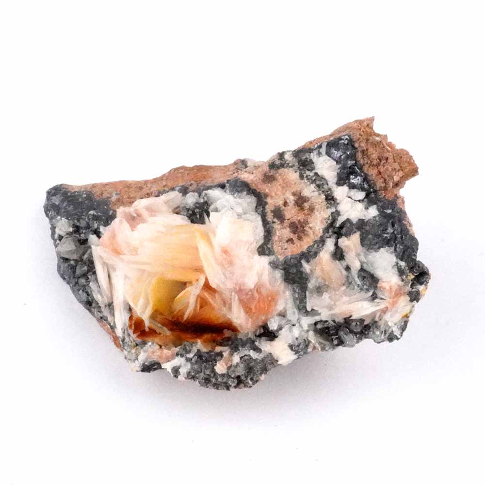 Cerussit Stufe auf Baryt mit Bleiglanz Ø 73 mm aus Marokko Edelsteine Heilsteine bei Wunderstein24 Cerussit Stufe auf Baryt mit Bleiglanz Ø 73 mm aus Marokko Edelsteine Heilsteine bei Wunderstein24