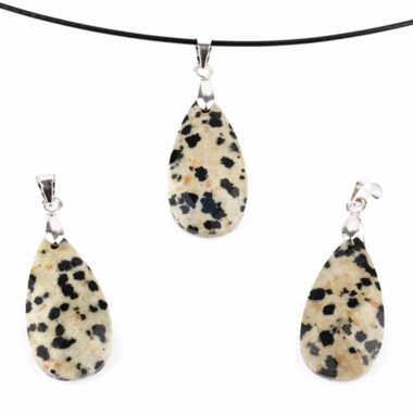 Dalmatiner Jaspis facettierter Tropfen | Cabochon Anhänger mit Silber rhodinierter Öse Edelsteine Heilsteine bei Wunderstein24