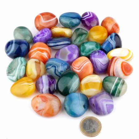 Achat | Streifenachat Mix bunte Mischung Trommelsteine 5 Farben Ø 25 – 40 mm Edelsteine Heilsteine bei Wunderstein24