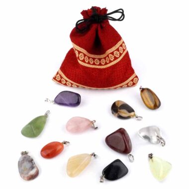 12 Stück verschiedene Edelstein – Anhänger Set im Geschenksäckchen Edelsteine Heilsteine bei Wunderstein24