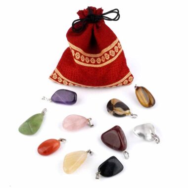 12 Stück verschiedene Edelstein – Anhänger Set im Geschenksäckchen Edelsteine Heilsteine bei Wunderstein24