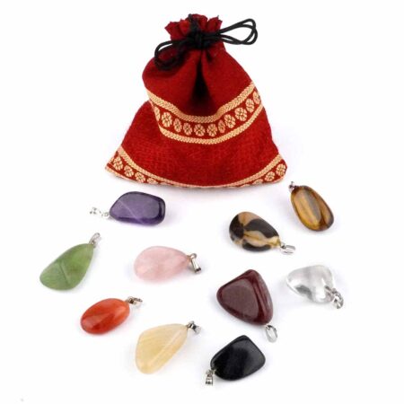 12 Stück verschiedene Edelstein – Anhänger Set im Geschenksäckchen Edelsteine Heilsteine bei Wunderstein24