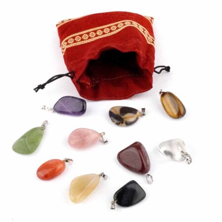 12 Stück verschiedene Edelstein – Anhänger Set im Geschenksäckchen Edelsteine Heilsteine bei Wunderstein24