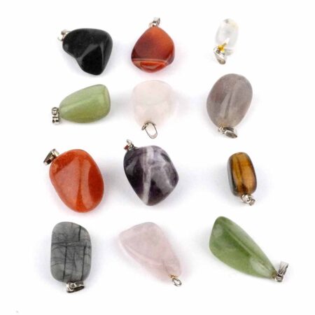 12 Stück verschiedene Edelstein – Anhänger Set im Geschenksäckchen Edelsteine Heilsteine bei Wunderstein24