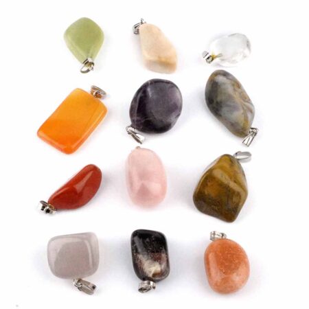 12 Stück verschiedene Edelstein – Anhänger Set im Geschenksäckchen Edelsteine Heilsteine bei Wunderstein24