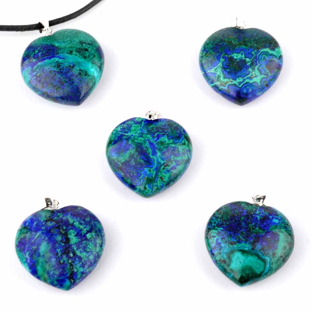 Azurit & Malachit & Chrysokoll Herz Anhänger mit 925 Sterling-Silber Öse Edelsteine Heilsteine bei Wunderstein24 Azurit & Malachit & Chrysokoll Herz Anhänger mit 925 Sterling-Silber Öse Edelsteine Heilsteine bei Wunderstein24