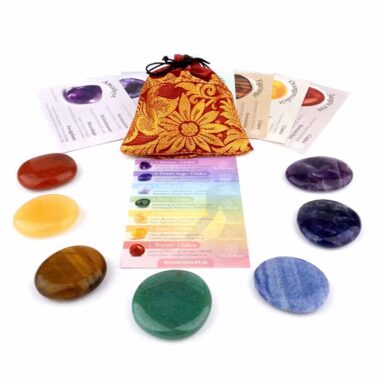 7 Chakren Set Handschmeichler | Chakra Massagesteine Ø ca. 40 mm im Geschenksäckchen Edelsteine Heilsteine bei Wunderstein24