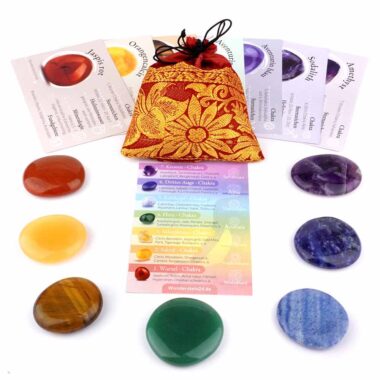 7 Chakren Set Handschmeichler | Chakra Massagesteine Ø ca. 40 mm im Geschenksäckchen Edelsteine Heilsteine bei Wunderstein24