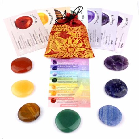 7 Chakren Set Handschmeichler | Chakra Massagesteine Ø ca. 40 mm im Geschenksäckchen Edelsteine Heilsteine bei Wunderstein24