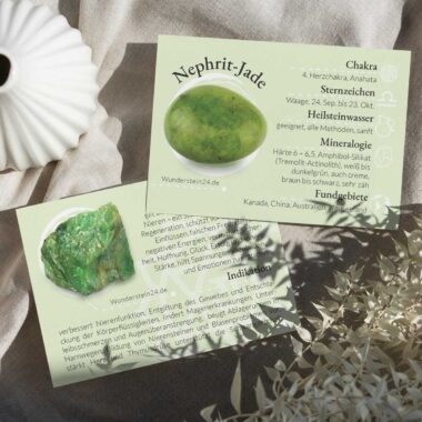 Nephrit-Jade Mineralien Bestimmungskärtchen Sammelkarte Edelsteine Heilsteine bei Wunderstein24