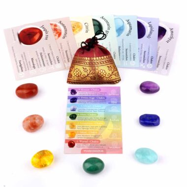 7 Chakren Set Handschmeichler | Chakra Trommelsteine Ø ca. 30 mm im Geschenksäckchen Edelsteine Heilsteine bei Wunderstein24