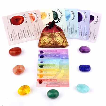 7 Chakren Set Handschmeichler | Chakra Trommelsteine Ø ca. 30 mm im Geschenksäckchen Edelsteine Heilsteine bei Wunderstein24