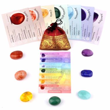 7 Chakren Set Handschmeichler | Chakra Trommelsteine Ø ca. 30 mm im Geschenksäckchen Edelsteine Heilsteine bei Wunderstein24