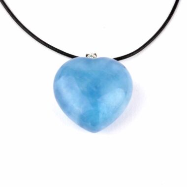 Aquamarin | Beryll Herz Anhänger Länge 28 mm mit 925 Sterling Silber Öse beste Farbe und Qualität Edelsteine Heilsteine bei Wunderstein24