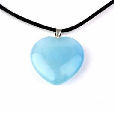 Aquamarin | Beryll Herz Anhänger Länge 29 mm mit 925 Sterling Silber Öse beste Farbe und Qualität Edelsteine Heilsteine bei Wunderstein24