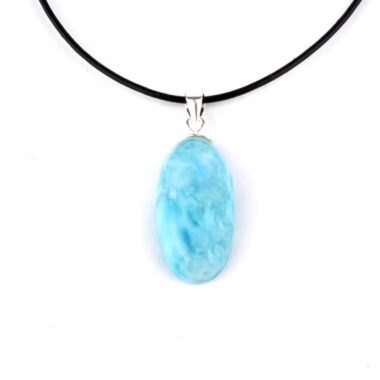 Larimar Cabochon Anhänger Länge 29 mm mit 925 Sterling-Silberöse in bester Qualität und Farbe Edelsteine Heilsteine bei Wunderstein24