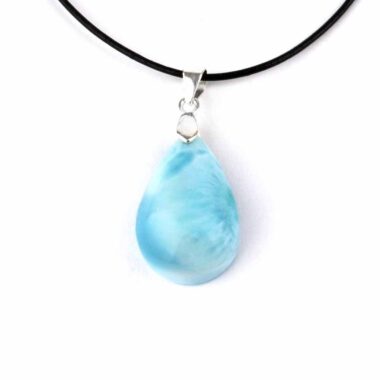 Larimar Cabochon Tropfen Anhänger Länge 32 mm mit 925 Sterling-Silberöse in bester Qualität und Farbe Edelsteine Heilsteine bei Wunderstein24