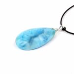 Larimar Cabochon Tropfen Anhänger Länge 44 mm mit 925 Sterling-Silberöse in bester Qualität und Farbe Edelsteine Heilsteine bei Wunderstein24