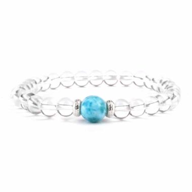 Selected Edition – Ø 8,8 mm Larimar Perle & Ø 6,5 mm Bergkristall & 925 Sterling-Silber Armband Edelsteine Heilsteine bei Wunderstein24