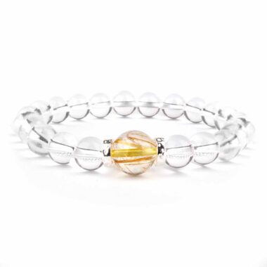 Selected Edition – Ø 11,4 mm Rutilquarz Perle & Ø 8,5 mm Bergkristall & 925 Sterling-Silber Armband Edelsteine Heilsteine bei Wunderstein24