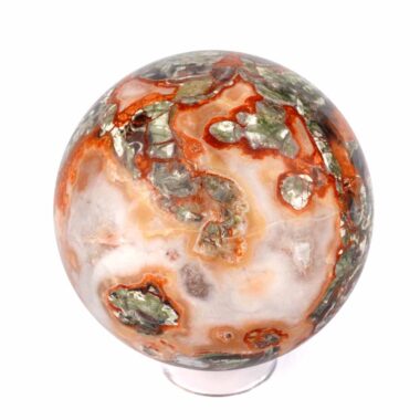 große polychrome Jaspis | Chalcedon | Achat Kugel Ø 82 mm mit faszinierender und einzigartiger Maserung Edelsteine Heilsteine bei Wunderstein24