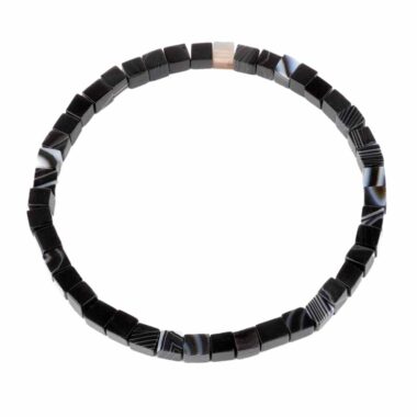 Achat schwarz Ø 5 mm Würfel | Perlen Armband flexibel und dehnbar Edelsteine Heilsteine bei Wunderstein24