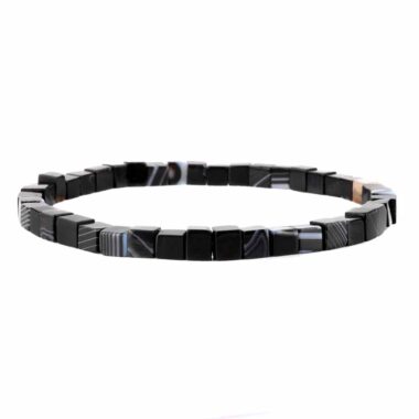 Achat schwarz Ø 5 mm Würfel | Perlen Armband flexibel und dehnbar Edelsteine Heilsteine bei Wunderstein24