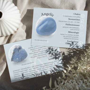 Angelit Mineralien Bestimmungskärtchen Sammelkarte Edelsteine Heilsteine bei Wunderstein24